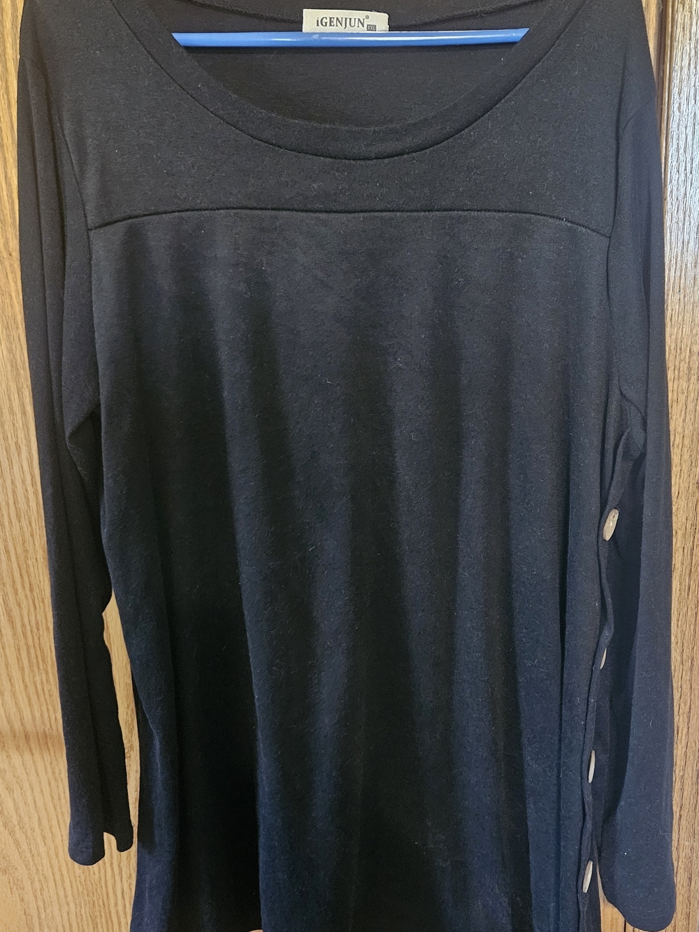 Black Long Sleeve Dress with Side Button Detail